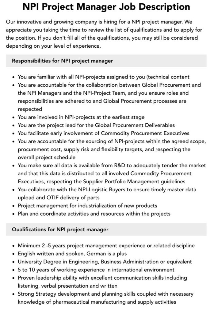 what is an npi project manager 1737233467